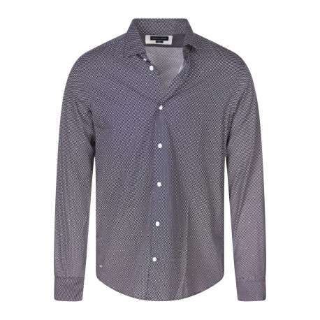 Chemise en coton bleue marine à minis pois avec une coupe slim