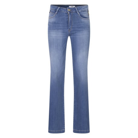 Jean en coton bleu légèrement délavé push up à coupe flare et à taille haute