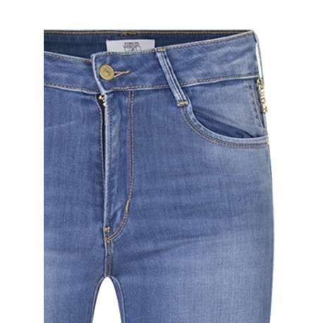 Jean en coton bleu légèrement délavé push up à coupe flare et à taille haute - Image 3