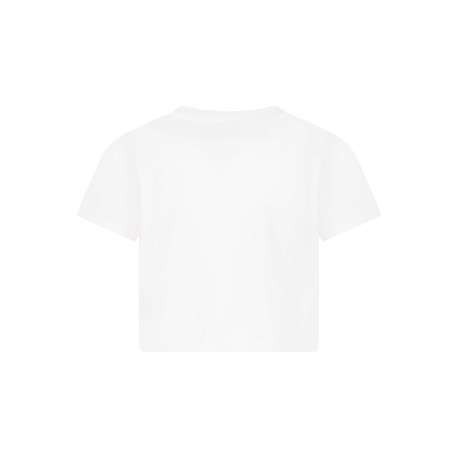 T-shirt en coton écru uni avec une coupe crop top et un col rond - Image 2