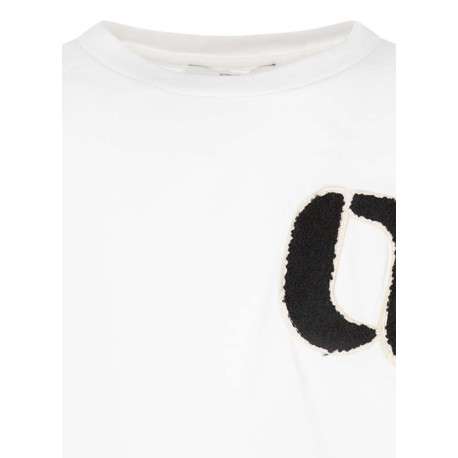 T-shirt en coton écru uni avec une coupe crop top et un col rond - Image 3
