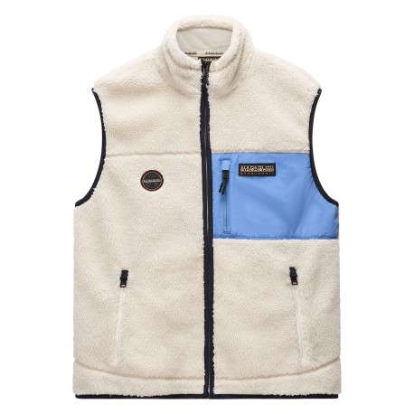 Sweat zippé écru en maille sherpa avec une coupe droite et un col montant