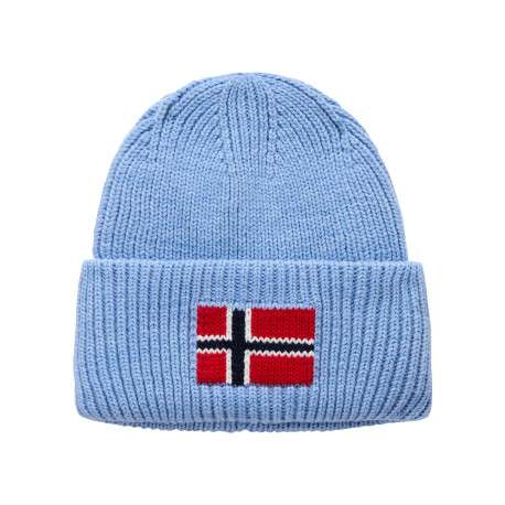 Bonnet bleu clair en maille tricotée avec drapeau norvégien imprimé
