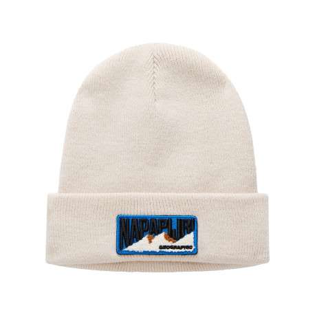 Bonnet écru en maille fine avec patch iconique brodé sur le revers