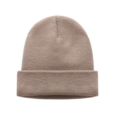 Bonnet marron en maille fine avec patch iconique brodé sur le revers - Image 2