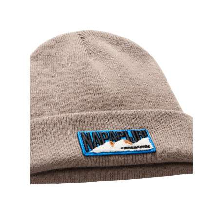 Bonnet marron en maille fine avec patch iconique brodé sur le revers - Image 3