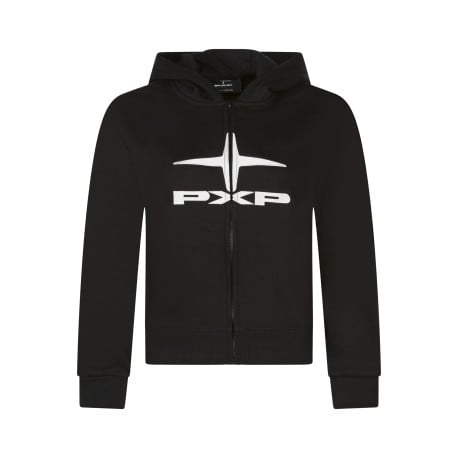 Sweat à capuche zippé en coton noir à coupe droite avec le logo brodé