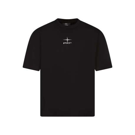 T-shirt en coton noir avec un logo brodé à col rond et à manches courtes