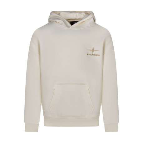 Sweat à capuche en coton écru uni à coupe droite avec le logo brodé