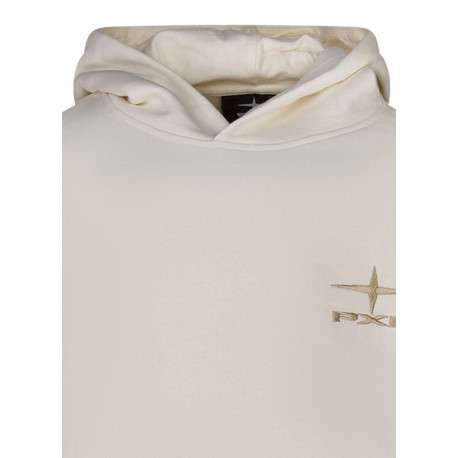 Sweat à capuche en coton écru uni à coupe droite avec le logo brodé - Image 3