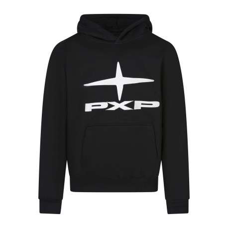 Sweat noir brodé col à capuche et élastiqué aux manches et à la taille