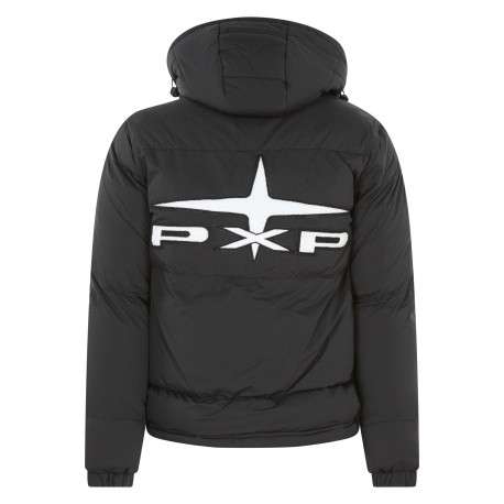 Doudoune à capuche noire matelassée à coupe ajustée avec le logo brodé au dos - Image 4