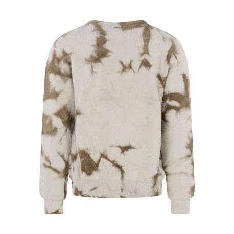 Pull beige à imprimé tie and dye avec une coupe ajustée et un col rond - Image 2