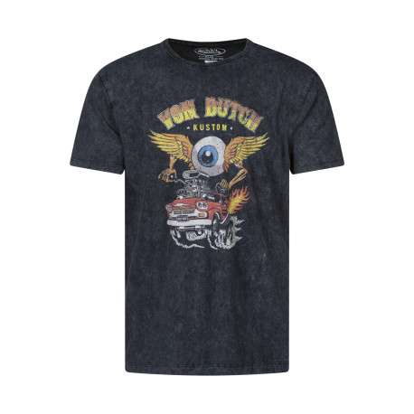 T-shirt en coton noir aspect vintage et imprimé à l'avant avec un col rond