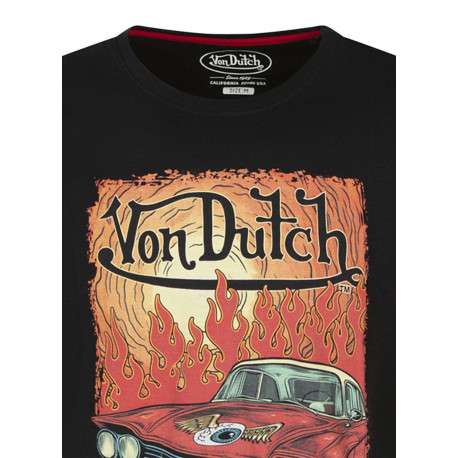 T-shirt en coton noir avec des flammes imprimées à l'avant et un col rond - Image 3