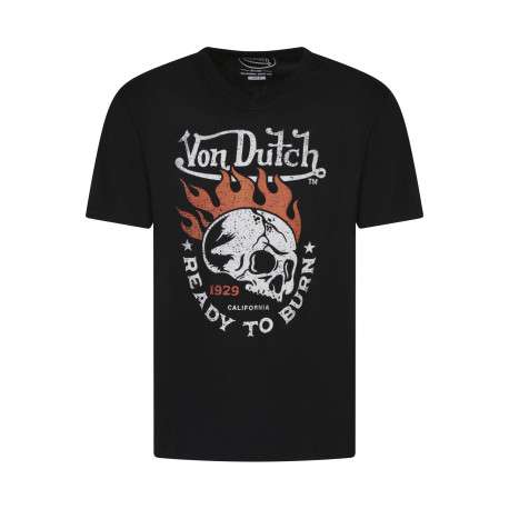 T-shirt en coton noir avec un imprimé tête de mort et un col v