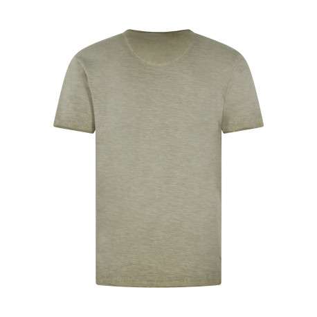 T-shirt en coton kaki clair chiné avec un briquet imprimé et un col v vintage - Image 2