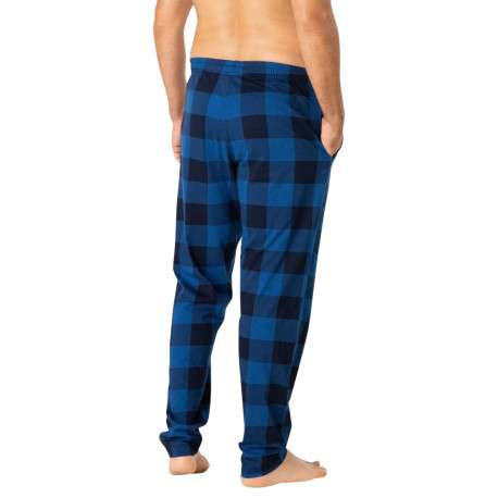 Pyjama long en coton bleu marine à carreaux avec un col chemise et une poche - Image 5