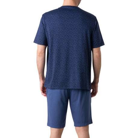 Pyjama court en coton bleu marine à minis motifs avec un col rond - Image 2