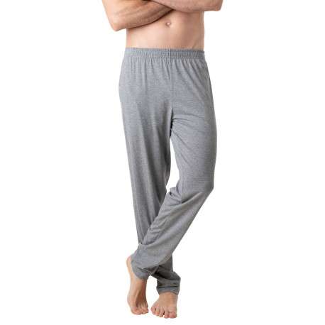 Pyjama long en coton bleu à col v avec des liserés sur le haut - Image 3