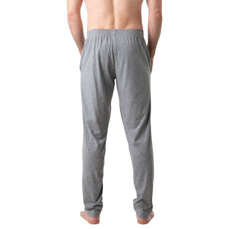 Pyjama long en coton bleu à col v avec des liserés sur le haut - Image 4