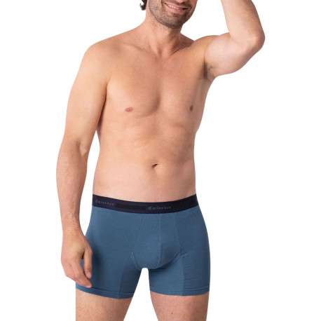 Lot de 3 boxers classiques en coton bleus unis avec le nom de la marque - Image 4