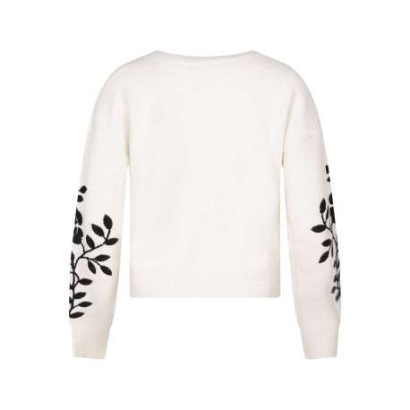 Cardigan beige et brodé aux manches, à col rond et à manches longues - Image 2