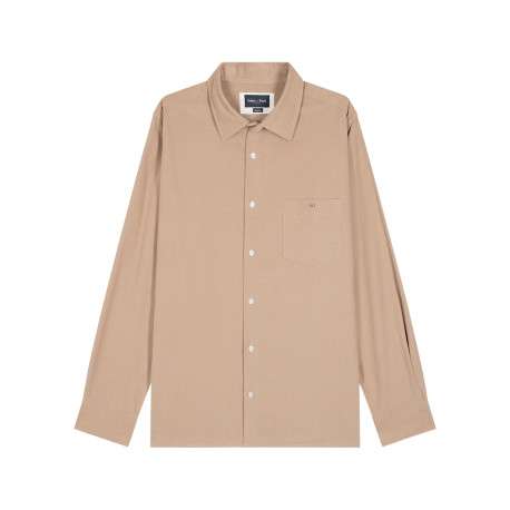 Chemise en coton beige avec un col à rabats et des manches longues