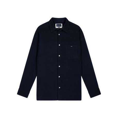 Chemise en coton marine avec un col à rabats et des manches longues
