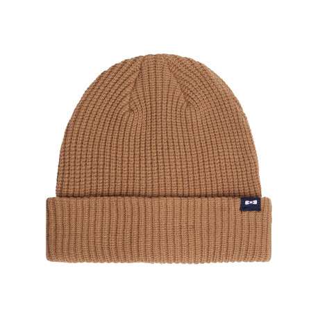 Bonnet beige en maille tricotée orné du patch de la marque