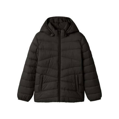 Doudoune noire unie effet matelassée pourvue d'un col à capuche