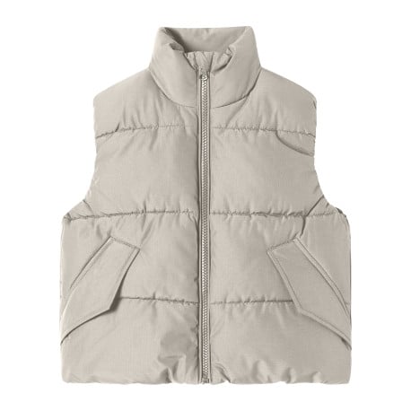 Doudoune beige unie sans manche pourvue d'un col montant