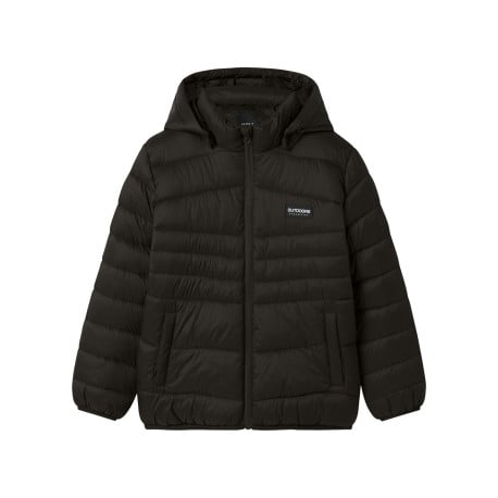 Doudoune noire unie effet matelassée pourvue d'un col à capuche