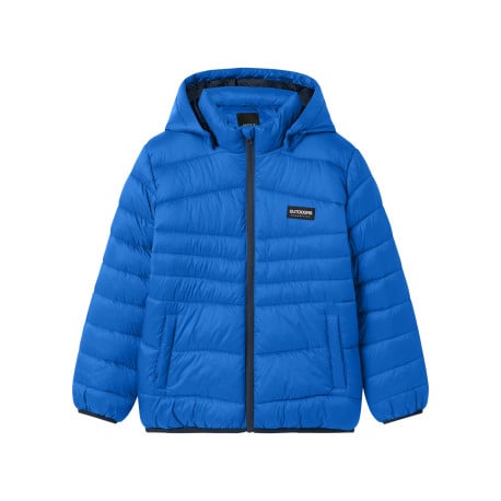 Doudoune bleue unie effet matelassée pourvue d'un col à capuche