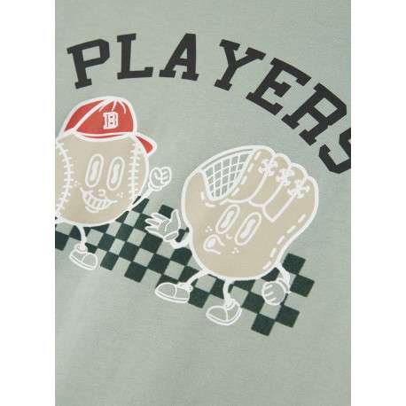 T-shirt en coton vert pâle imprimé pourvu d'un col rond et de manches longues - Image 3