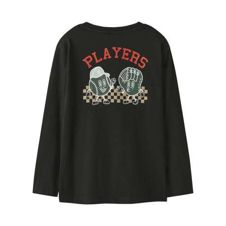 T-shirt en coton noir imprimé pourvu d'un col rond et de manches longues - Image 2