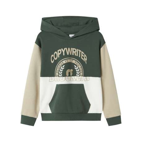 Sweat en coton biologique vert imprimé à l'avant avec un col à capuche