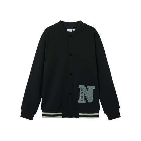 Sweat noir boutonné pourvu d'un col rond côtelé et de manches longues
