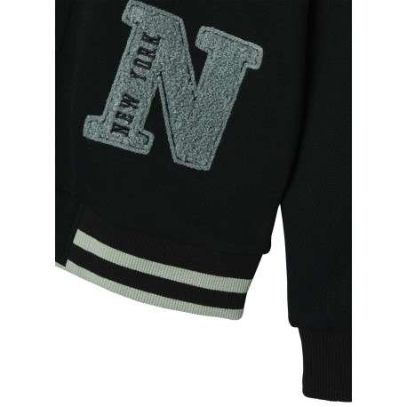 Sweat noir boutonné pourvu d'un col rond côtelé et de manches longues - Image 3