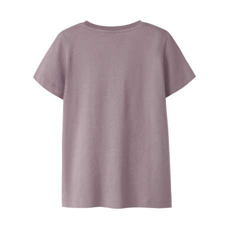 T-shirt en coton biologique mauve imprimé pourvu d'un col rond côtelé - Image 2
