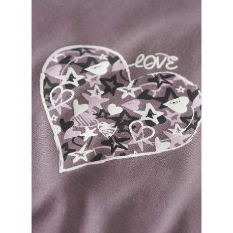 T-shirt en coton biologique mauve imprimé pourvu d'un col rond côtelé - Image 3