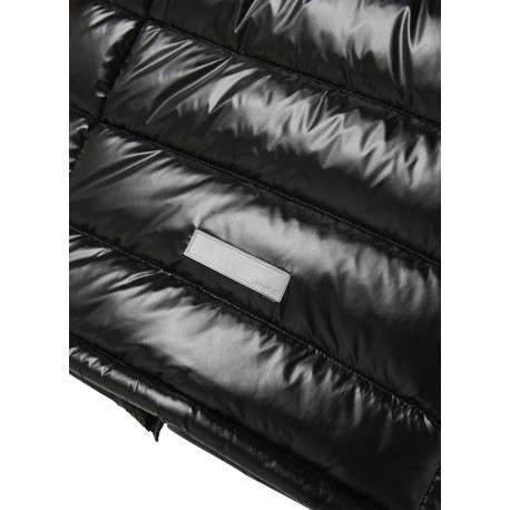 Blouson noir bi-matière pourvu d'un col à capuche orné de fausse fourrure - Image 3