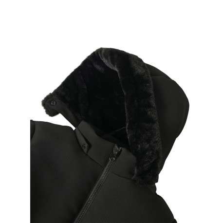 Blouson noir bi-matière pourvu d'un col à capuche orné de fausse fourrure - Image 4