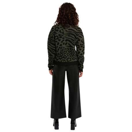 Pull kaki en maille tricotée à manches longues orné de motifs animalier - Image 3