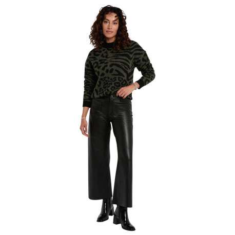 Pull kaki en maille tricotée à manches longues orné de motifs animalier - Image 5