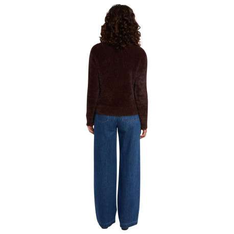 Pull marron en fausse fourrure avec un col rond et des manches longues - Image 3