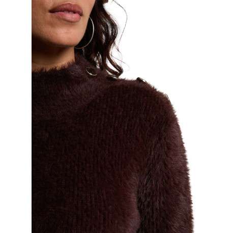 Pull marron en fausse fourrure avec un col rond et des manches longues - Image 4
