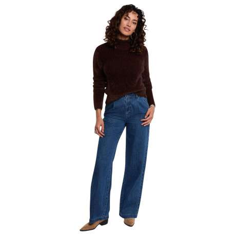 Pull marron en fausse fourrure avec un col rond et des manches longues - Image 5
