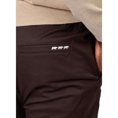 Pantalon chino en coton marron uni avec une coupe droite et logo iconique - Image 3