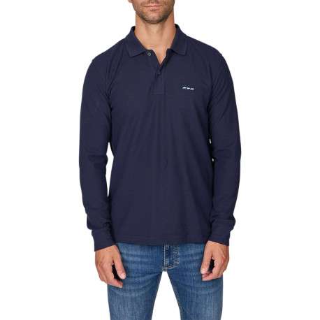 Polo en coton biologique marine uni avec une coupe droite et des boutons